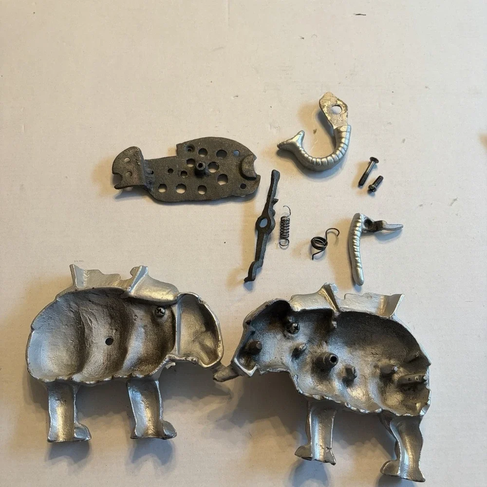 Vintage Silver Cast Iron Elephant Cigarette Dispenser Mechanical Tail Lever Toy